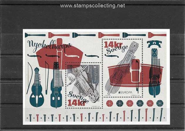 folder bloc stamps sweden musical instruments